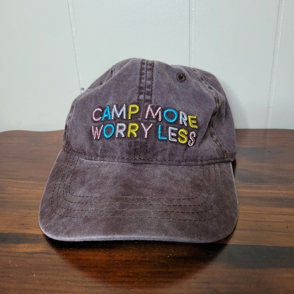 Camp More Worry Less Weathered Brown Hat - Picture 1 of 6
